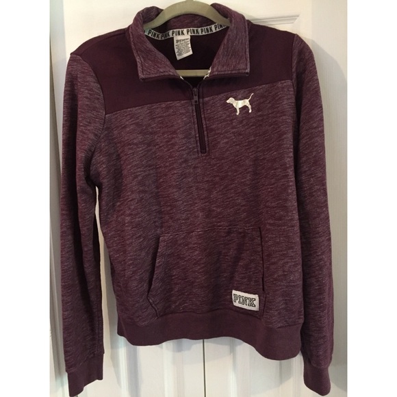 PINK Victoria's Secret Tops - Dark Purple PINK Three Quarter Zip Sweatshirt